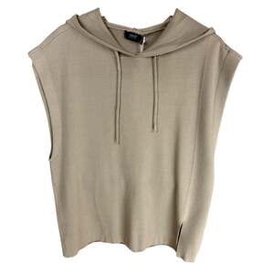 NWT Yest Giselle Beige Viscose Blend Hooded Sleeveless High Low Top Size 18